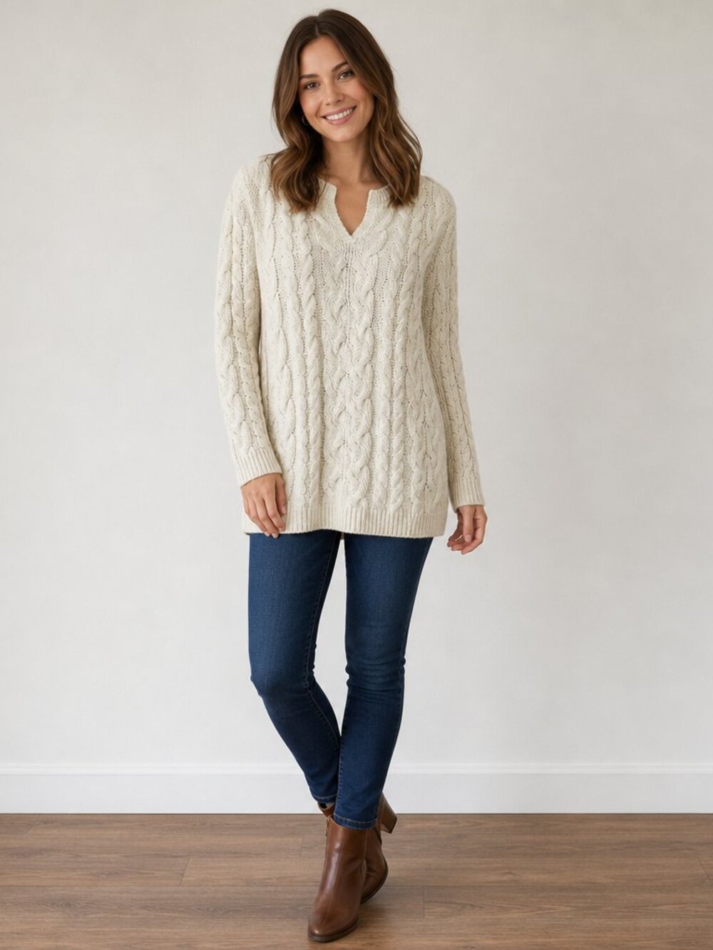 J Jill Chenille Long Sleeve Cable Knit Tunic Sweater | Size Medium to Large
